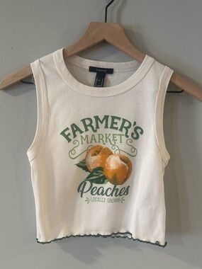 Forever 21 Cream Graphic Farmer’s Market Peach Crop Tank